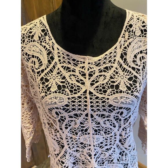 Adiva Blouse Plus Size XL Lace Womens Chic Sexy Top Nude Color 3/4 Sleeves - Picture 3 of 12